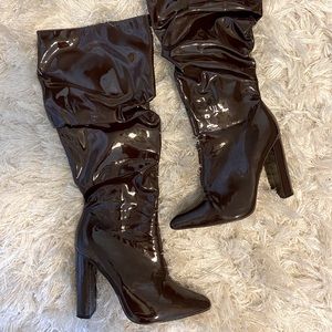 Chocolate Brown Latex Knee High Boots